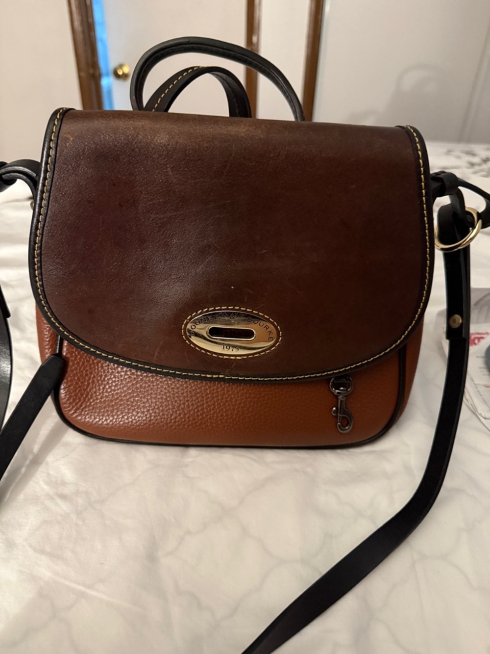 Dooney & Bourke Two-Tone Brown Leather Crossbody with Gold-Tone Hardware
